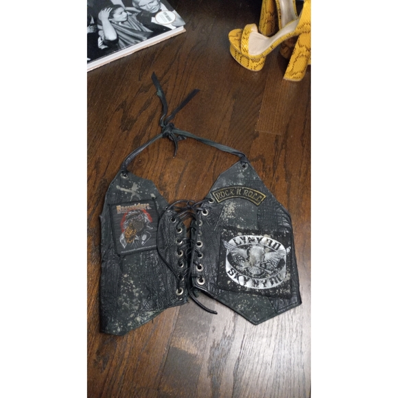 Custom rock n roll lynrd skynyrd Patches Leather Halter Vest Xsmall Small